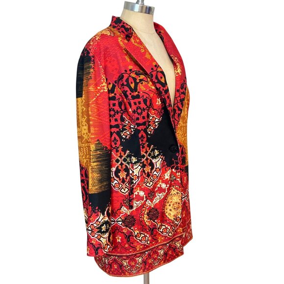 Chicos Blazer Womens Red Multi Printed Statement Jacket Size 2 US Large - Picture 2 of 5